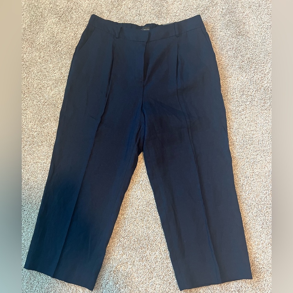 Talbots Navy Blue Linen Bristol Cropped Pants, NWT Never Worn Size 12P